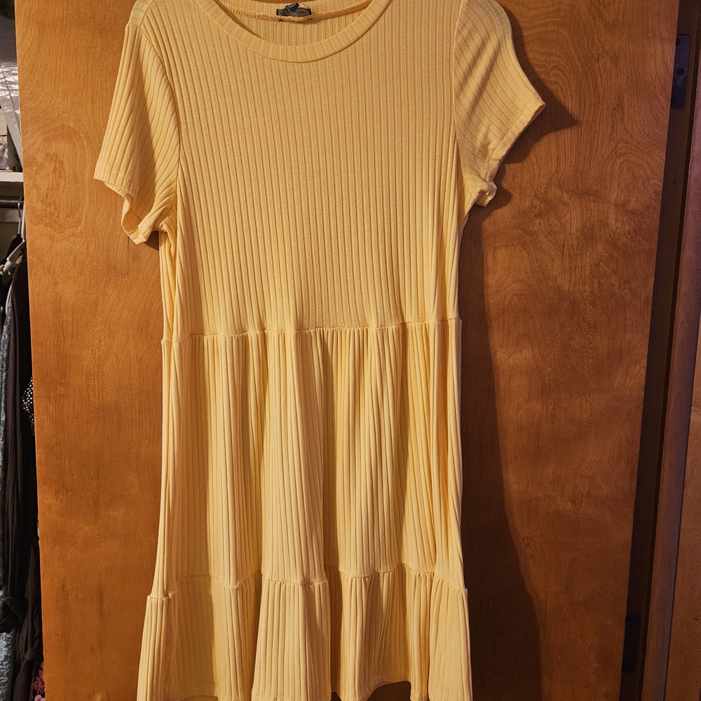 Yellow Ribbed Short Sleeve Dress